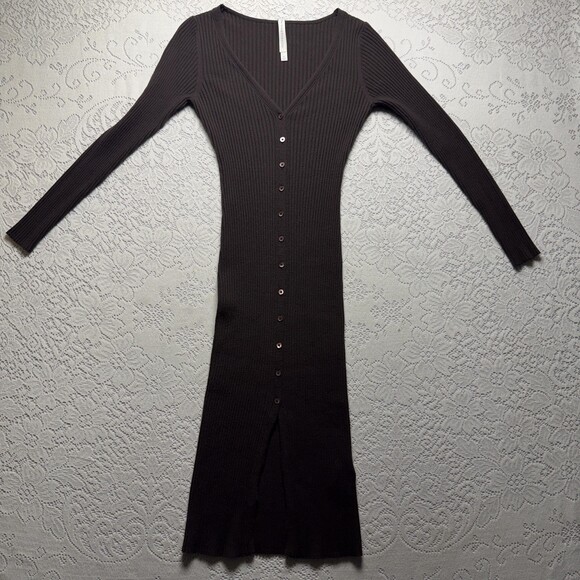 The Group Babaton Dresses & Skirts - The Group Babaton Sweater Dress Womens Medium Brown Ribbed Bodycon Midi